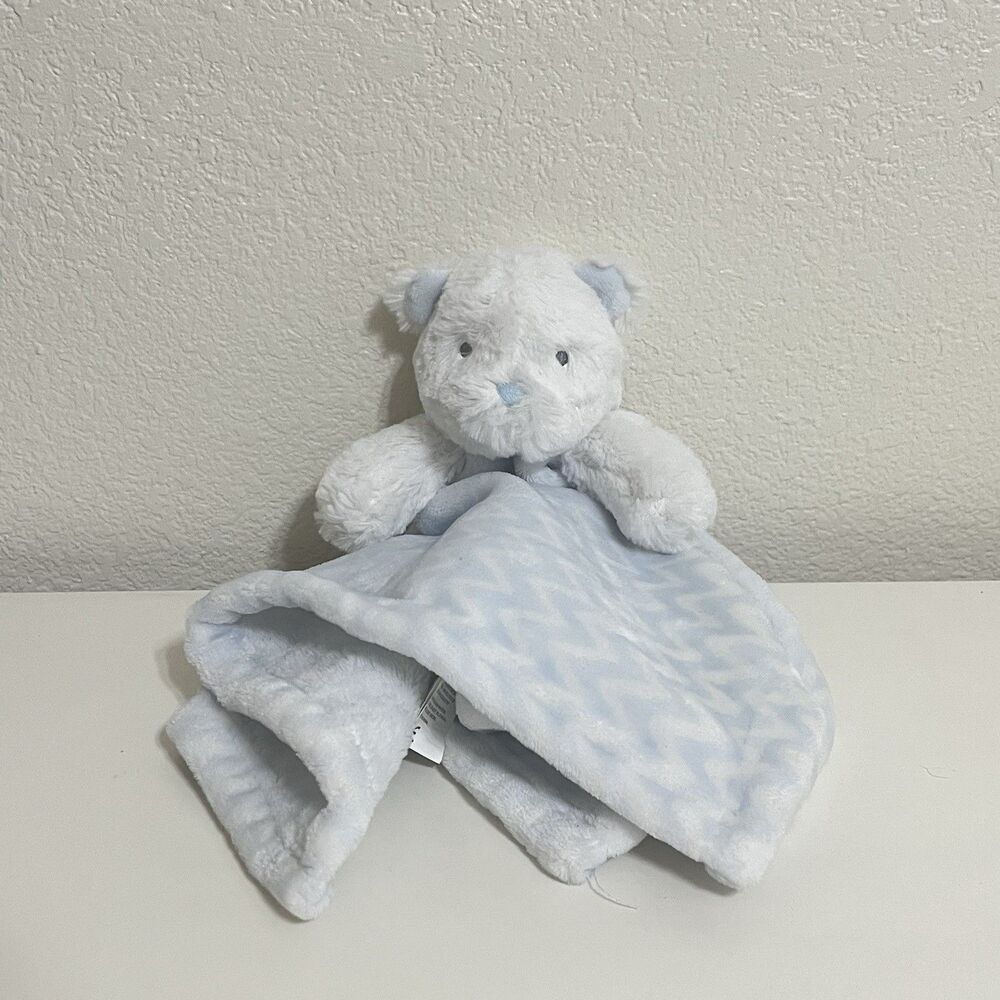 Blankets & Beyond Blue and White Zig-Zag Bear Security Blanket Lovey Lovie